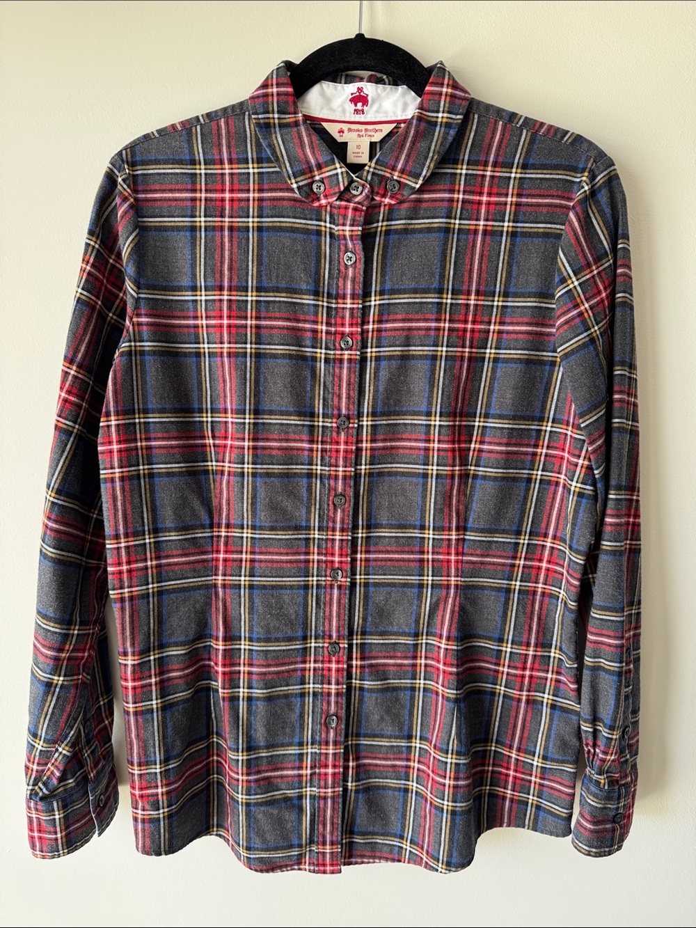 Brooks Brothers Women’s Navy and Red Plaid Button-Down Shirt